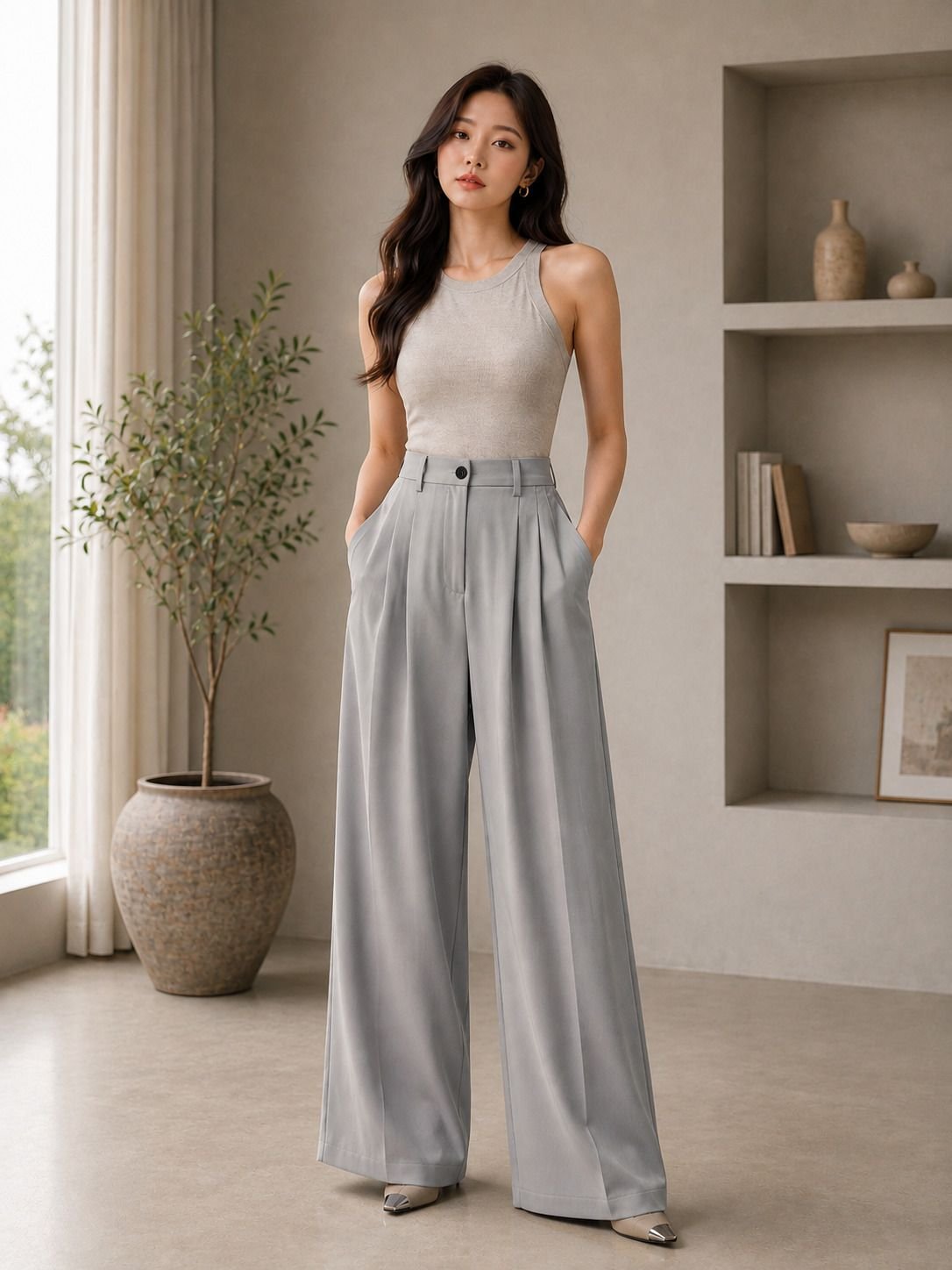 Women’s Trending High-Waisted Wide-Leg Pleated Korean Pants & Trousers. - Image 4