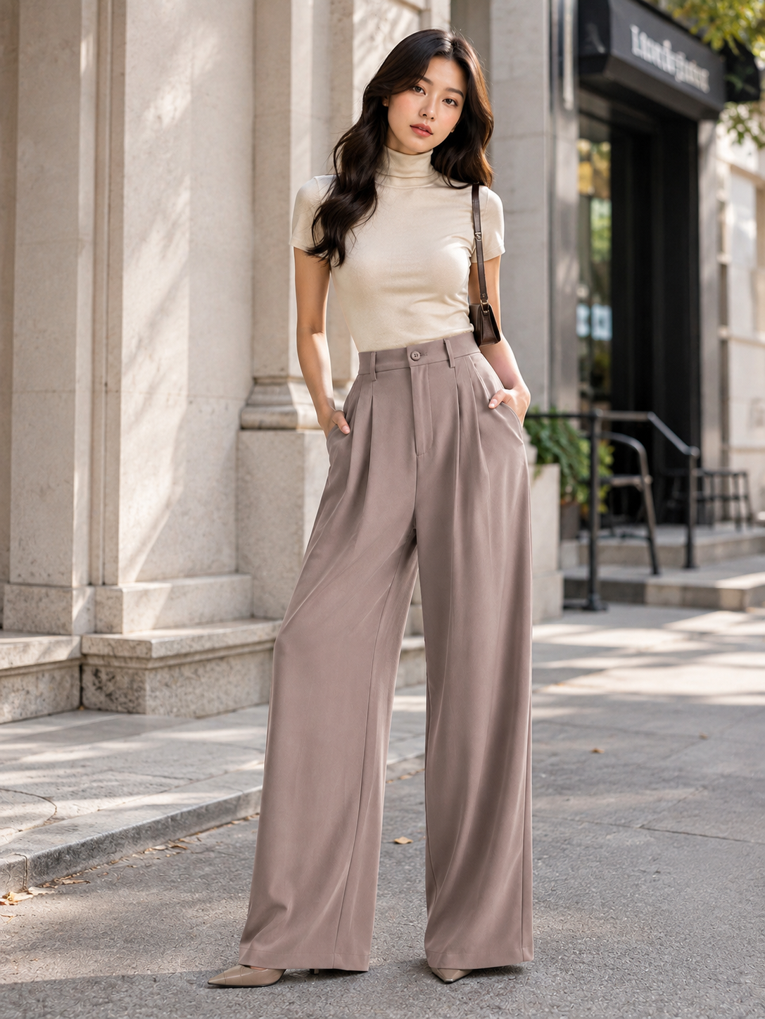 Women’s Trending High-Waisted Wide-Leg Pleated Korean Pants & Trousers. - Image 3
