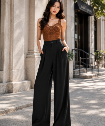 Women’s Trending High-Waisted Wide-Leg Pleated Korean Pants & Trousers.