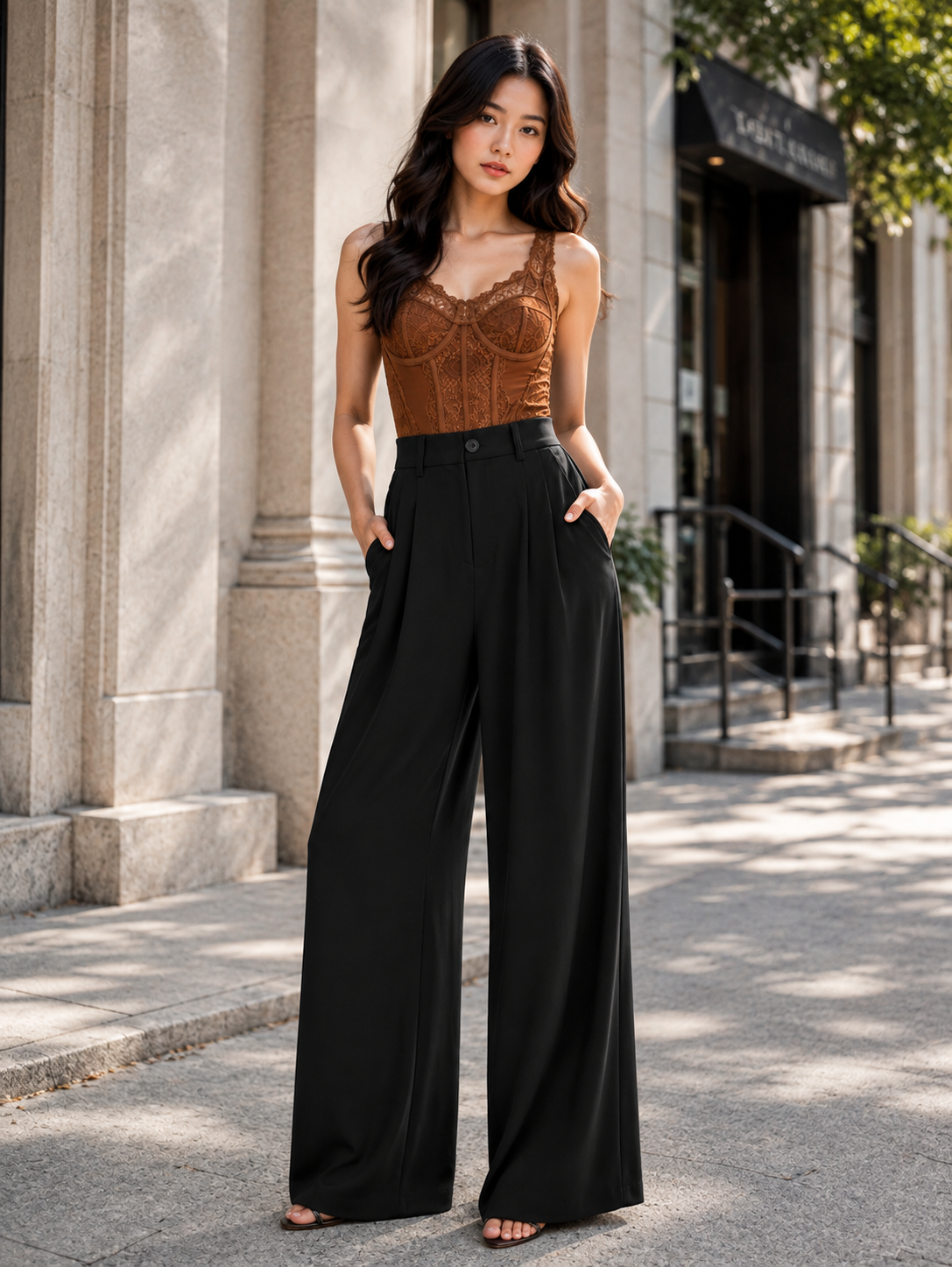 Women’s Trending High-Waisted Wide-Leg Pleated Korean Pants & Trousers.