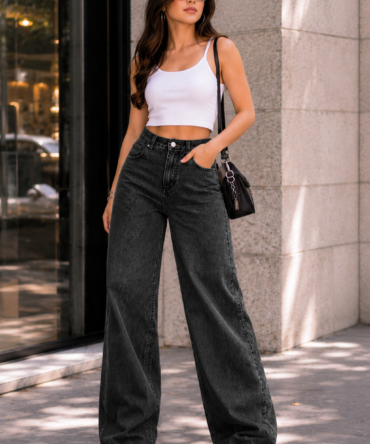 Women’s High Waist Wide Leg Baggy Fit Jeans | Casual Loose Fit Denim Jeans.