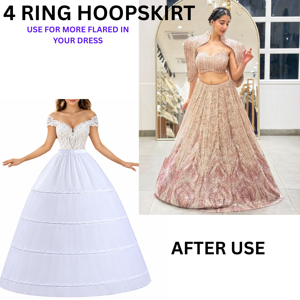 Trending Cancan Hoopskirt designed to add beautiful volume, flare, and structure to lehengas, gowns, and flared dresses. Lightweight and comfortable, it helps create an elegant, fuller silhouette for special occasions. - Image 2